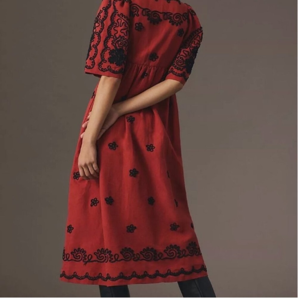 RHODE Rust Midi Dress with Black Embroidery Detailing - Picture 3 of 9